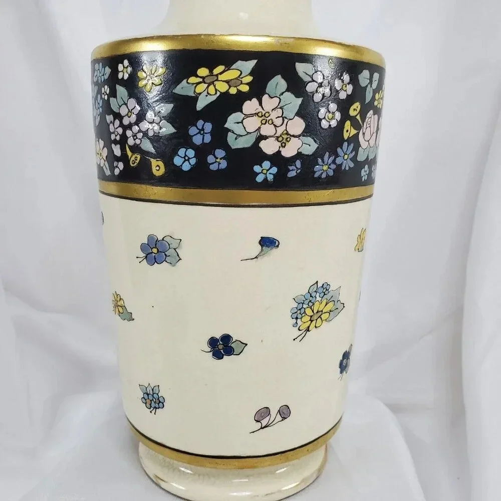 Antique J.H. Stouffer Hand Painted Floral  Vase Art Nouveau 8.5